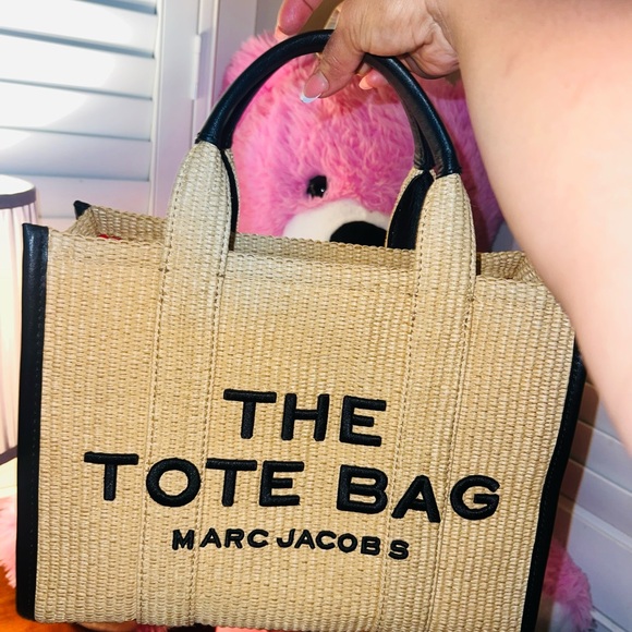 Marc Jacobs Handbags - Marc Jacobs Straw Tote with Black Trim and Logo